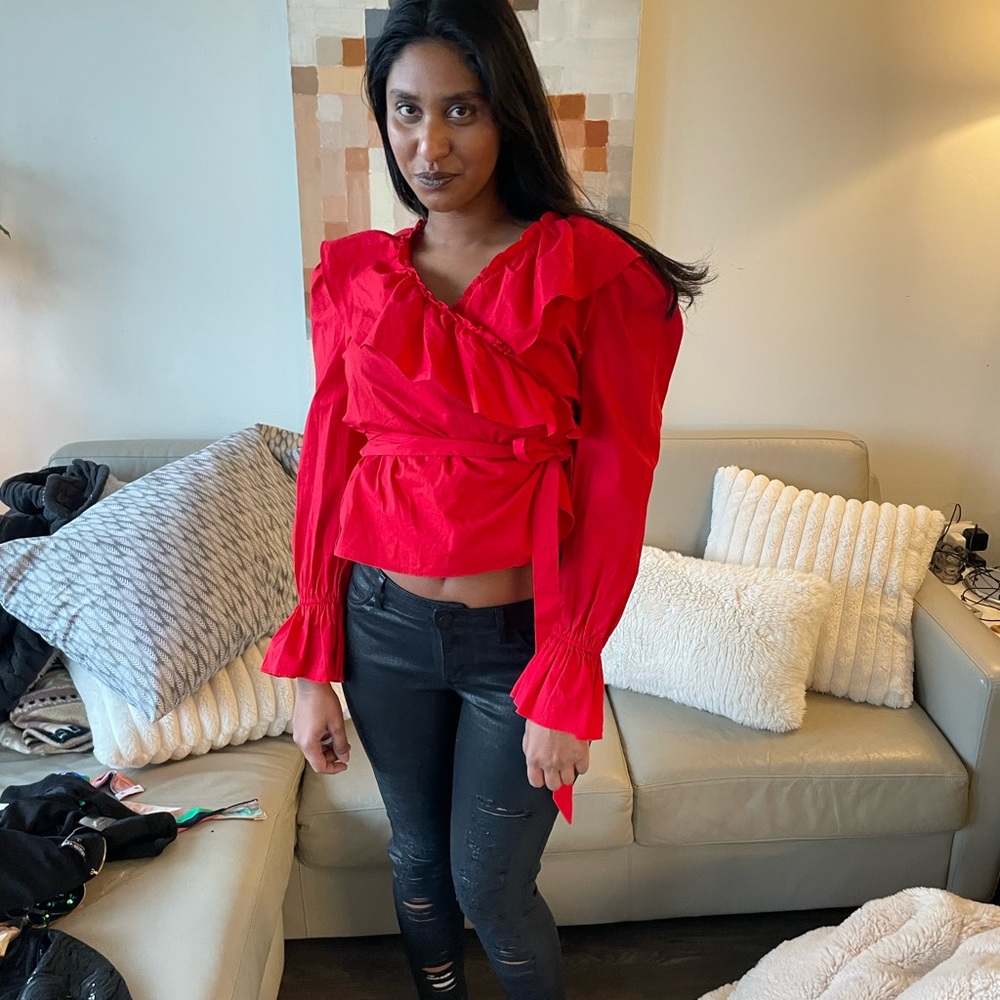 Rachel Parcell Red Ruffle Wrap Blouse - Picture 5 of 5